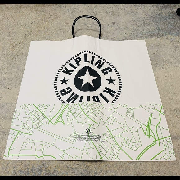Brand New Kipling Signature X-Large Paper Shopping Bag In White - Picture 2 of 7